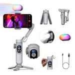 AOCHUAN iPhone Gimbal, 3-Axis Gimbal Stabilizer for Smartphone w/RGB magnetic Fill Light Portable Gimbal with Fous/Zoom Wheel for Vlog, Compatible with iPhone 15 Pro Max/Android-Smart X Pro Kit Gray