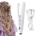 USB Curling Iron -suoristin Keraaminen kiharrin Mini kaksikäyttöinen suoristusrauta matkakokoinen hiusten muotoilutyökalu - vaihtoehto valkoinen