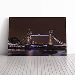 Big Box Art Canvas Print Wall Art London Bridge at Night | Mounted and Stretched Box Frame Picture | Home Decor for Kitchen, Living, Dining Room, Bedroom, Hallway, Multi-Colour, 24x16 Inch