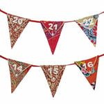 Recycled Fabric Advent Calendar Christmas Bunting | Ethically sourced Reusable Xmas Hanging Decorations | Fill with treats | Made from upcycled 100% cotton | enjoy for many Christmases to come | 3m