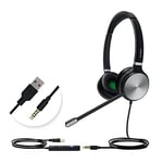 Yealink UH36 USB Headset with Microphone for PC Computer Headset Teams Certified Headsets Noise Cancelling with Mic 3.5mm Jack for Calls and Music (Stereo)