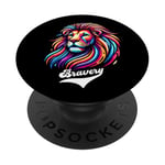 Lion coloré avec inscription « Bravery » PopSockets PopGrip Adhésif