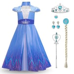 Discoball Costume de princesse Elsa pour fille, robe de voyage classique pour Halloween, Noël, fête d'anniversaire, concours de beauté, demoiselle d'honneur (9 à 10 ans, robe + accessoires)