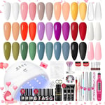 Nagelset för gellack, startpaket med lampa, 15 st UV-nagellack - 3 st Poly-nagellack, baslack och topplack