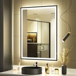 Miroir de salle de bain à led, miroir de courtoisie mural, grand miroir moderne sans cadre, anti-buée, étanche IP44, vertical et horizontal (90 x 70