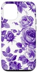 Coque pour iPhone 13 Pro Chinoiserie Violet Toile Motif Roses Feuilles Jardin