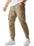 Meilicloth Cargo Sweatpants Mens Joggers Stretch Pants Men Casual Elastic Waist Drawstring Jogging Tapered Work Trousers for Men Khaki 34