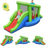 Goplus - Château Gonflable Escargot avec Toboggans, Parc Gonflable avec Aire de Saut & Panier de Basket, Aire de Jeux Gonflable, Cadeau pour 2