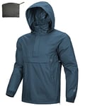 Outdoor Ventures Rain Jacket for Men Waterproof Pullover Lightweight Hooded Windbreaker Outdoor Raincoat Packaway Breathable Windproof Shell Jacket for Travelling, Camping, Hiking Royalblue 2XL