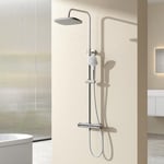 EMKE Colonne de douche thermostatique,Chrome,multifonctionnel ensemble de douche avec 38℃ thermostat Douche de pluie et douchette à main,Réglable en Hauteur,Douche de tête 288 x 194mm,Carré