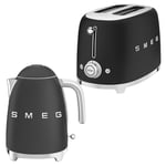 Smeg Retro Kettle & 2 Slice Toaster Kitchen Set (Matte Black)