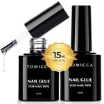 TOMICCA Colle Faux Ongles Extra Forte 2PCSx15ml| Gummy Base Gel UV Pour Pose Américaine Ongles Capsules, Nail Extend Durcissement Nécessaire-4 en 1