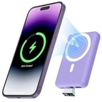 Podoru Wireless Power Bank, 10000mAh Mag-safe Power Bank, Magnetic Portable Charger with 22.5W PD Fast Charging LED Display Mag-Safe Battery Pack for iPhone 16/15/14/13/12/Pro/Max-Purple