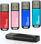 Cle USB 64 Go, Clé USB,Lot de 5 Clés USB avec Lumière LED Rapide Grande Capacité, Métal Clef USB Mémoire Externe pour Le Stockage de Musique et des Dossiers (Rose, Rouge, Bleu, Noir, Cyan)