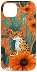 Coque pour iPhone 14 Plus Orange Abstrait Géométrique Western Boho Léopard Tournesols