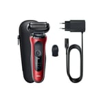 1257043 Rasoir Barbe Braun 61 R1000S Series 6 Sens Flex Rouge Et Noir