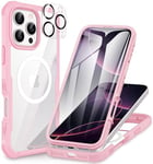 CENHUFO Compatible with iPhone 16 Pro Max Case Fits for Magsafe, Built-in Glass Screen Protector with Camera Lens Protector, 360 Full Body Protective Phone Case for iPhone 16 Pro Max 6.9 Inch -Pink