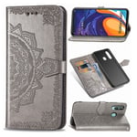 Mandala läder Samsung Galaxy A60 fodral - Silver/Grå