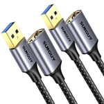 Câble rallonge USB, 2 pièces câble rallonge USB 3.0 de 2m mâle à femelle transmission ultra rapide de 5 Gbps adapté aux lecteurs de cartes, claviers, imprimantes, scanners, appareils photo