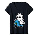 Womens Ghost Riding Motorcycle Halloween Design Ghoul Spirit Rider V-Neck T-Shirt