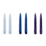 HAY - Candle Twist Set of 6 - Light blue, blue and purple - Ljus - Flerfärgad