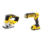 DEWALT DCS334N-XJ Cordless Jigsaw - XR 18V Brushless Yellow - Bare Unit & DCL050-XJ 18 V XR Handheld Yellow LED Area Light, Bare Unit, Multi