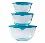 Pyrex Mixing Bowl Set with Lids 05L / 1L / 2L Glass Set of 3 Cook & Store