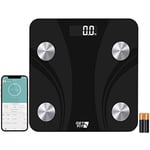 Get Fit Smart Bathroom Scales - Monitor Weight Loss Digital Body Weighing Scale - Connect to iOS/Android via Bluetooth with Easy to use APP Fitdays/Onfit, LCD Display & Automatic On/Off - Black