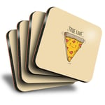 Set of 4 Square Coasters - Pizza True Love Fast Food  #14697