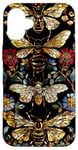 Coque pour iPhone 16 Plus Beau motif abeilles et fleurs noires