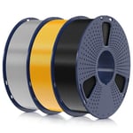 SUNLU Filament PLA+ 1.75mm 3KG, Neatly Wound, Filament pour Imprimante 3D, Filament PLA Plus Résistant, Precisione Dimensionale +/- 0.02mm, Bobina da 1kg (2.2 LBS) Noir+Or Clair+Argent