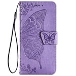 TANYO Flip Folio Case for Motorola Moto G9 Play/Moto E7 Plus, PU/TPU Leather Wallet Cover with Cash & Card Slots, Premium 3D Butterfly Phone Shell - Light Purple