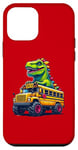 Coque pour iPhone 12 mini Dinosaure T-rex On Monster Truck School Bus Driver Graphic