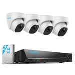 Reolink 4K Caméra de Surveillance Extérieure, Détection de Personne et Véhicule, Kit Vidéo Surveillance avec 8CH 2To NVR et Caméra IP PoE 4X 8MP, 30 Mètres Vision Nocturne avec Audio, RLK8-800D4