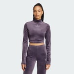 adidas Long Sleeve Rhinestone Trefoil Velvet Crop Top Women