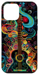 Coque pour iPhone 12 mini Guitare cachemire art déco noire avec fumée colorée pour la musique