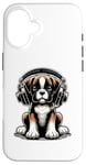 Coque pour iPhone 16 Boxer Dog Casque audio pour chien Boxers