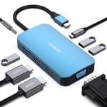 BENFEI Hub USB C MST 8 en 1 avec USB-C vers 2 HDMI/1 VGA, vers 3 Ports USB 3.0/100 W/Audio auxiliaire 3,5 mm, Compatible avec iPhone 15 Pro/Max, MacBook Pro 2023/2022/2021/2020, Surface Book et Plus