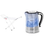 Vileda Extra X-Legs Clothes Airer, Indoor Clothes Drying Rack with 20m Washing Line, White & Russell Hobbs Brita Filter Purity 1.5L, Fast boil 3KW Electric Cordless Kettle for cleaner