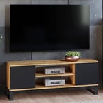 Dmora Meuble TV avec 2 Portes et 1 étagère Centrale, Pieds en métal, Buffet de séjour Style Industriel, 155 x 40 h 49 cm, Couleur érable et Noir, Bois d'ingénierie, Groß