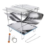 xiaowang Barbecue Pliant Au Feu de Camp, Ensemble de Gril Au Charbon de Bois, Gril Amovible en Acier Inoxydable, pour Camping en Plein Air Pique-Nique Camping