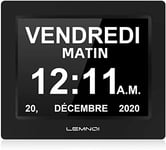 LEMNOI 8" Pouce LCD Horloge Numérique Calendrier N10 avec Date Jour Et Heure Horloge Non-Abrégée Auto Dimming 8 Langues HD Display Rappel pour Alzheimer Les Personnes âgées et Les Enfants