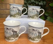 4 Seaside Coffee Mugs Set Sea Breeze Fine China Coffee Cup Tea Mugs Beach Theme