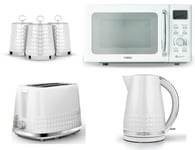 Tower Solitaire White Kettle Toaster T24041WHT Digital Microwave & Canisters Set