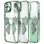 IMIRST Diamond Phone Case Compatible with iPhone 15 (6.1'') Electroplated Bling Glitter Silicone Shell Shockproof Protective Cover Bumper Bow Tie Case for Apple iPhone 15. KD Green