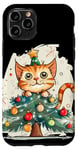 iPhone 11 Pro Funny Festive Cat with Christmas Tree and Decoration Case