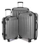 HAUPTSTADTKOFFER - Alex - Set de 3 pièces (55 cm, 65 cm, 75 cm), Valises rigides extensibles, Trolleys, TSA, 4 rudeas, Argent