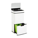 Well Home Poubelle de recyclage 62 L (37 L + 25 L) Poubelle à 2 compartiments, ouverture automatique avec capteur, en acier inoxydable, blanc