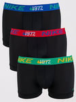 Nike 3pk Trunk Boxers- Black/multi Waistband, Black, Size S, Men