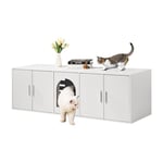 VEVOR Meuble Cache Bac à Litière pour 2 Chats, Maison de Toilette pour Chat avec Chambres Doubles, Armoire en Bois pour Cacher la Plupart des Bacs à Litière pour Chats, 1,47 x 0,46 x 0,45 m, Blanc